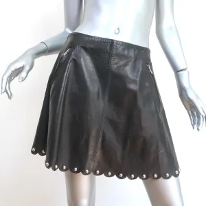 RED Valentino Studded Scalloped Leather Mini Skirt Black Size 42