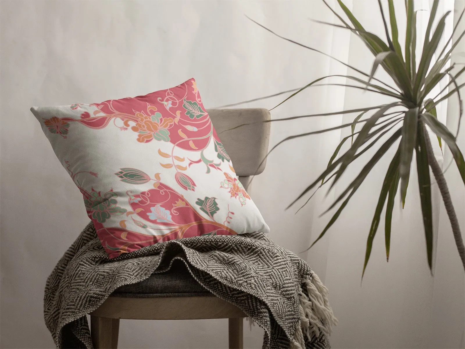 Red White Garden Zippered Suede Throw Pillow