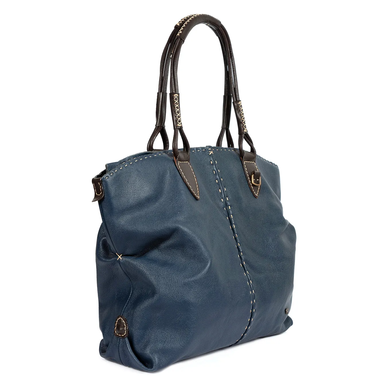 Refiloe : Ladies Leather Shopper & Crossbody Handbag in Denim Cayak