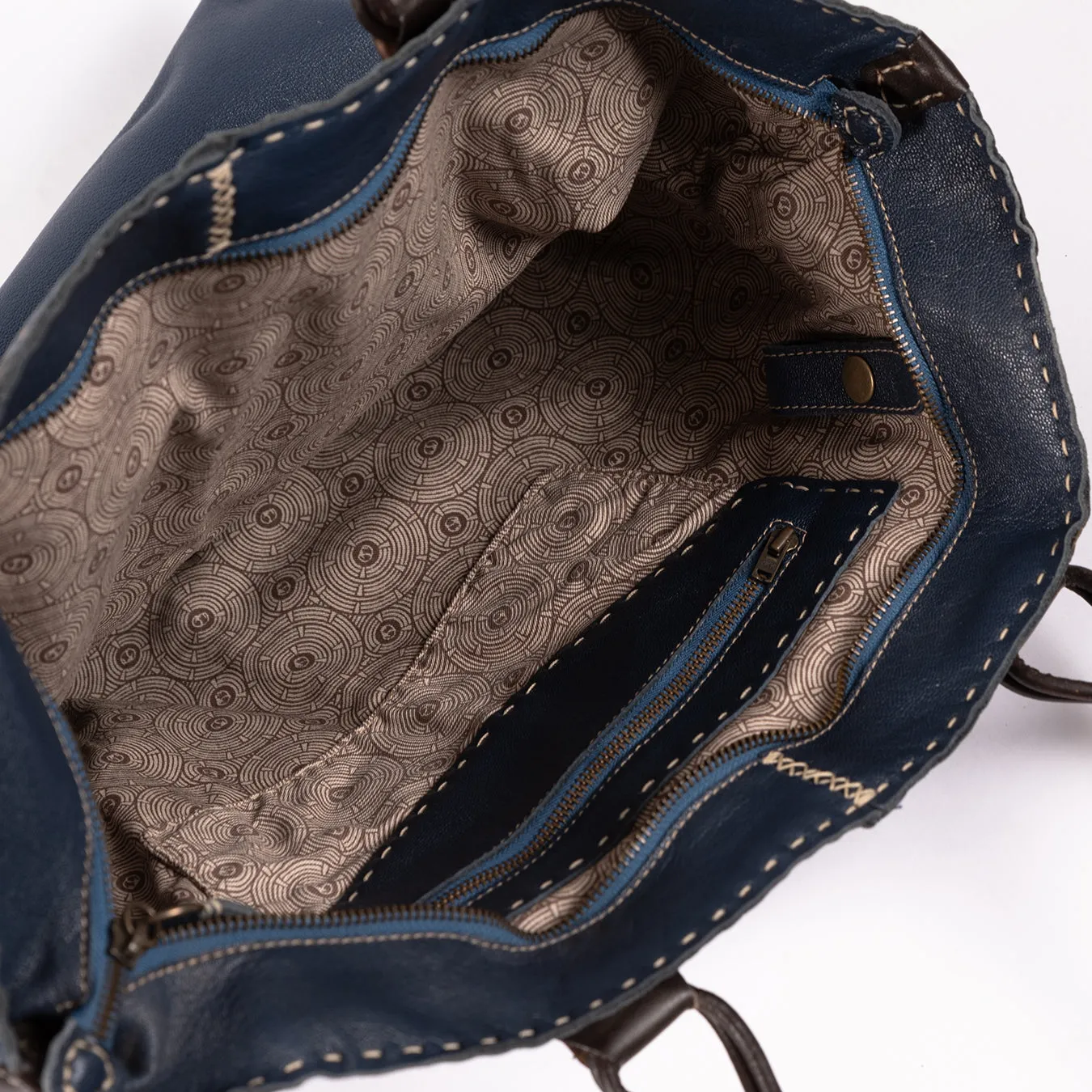 Refiloe : Ladies Leather Shopper & Crossbody Handbag in Denim Cayak