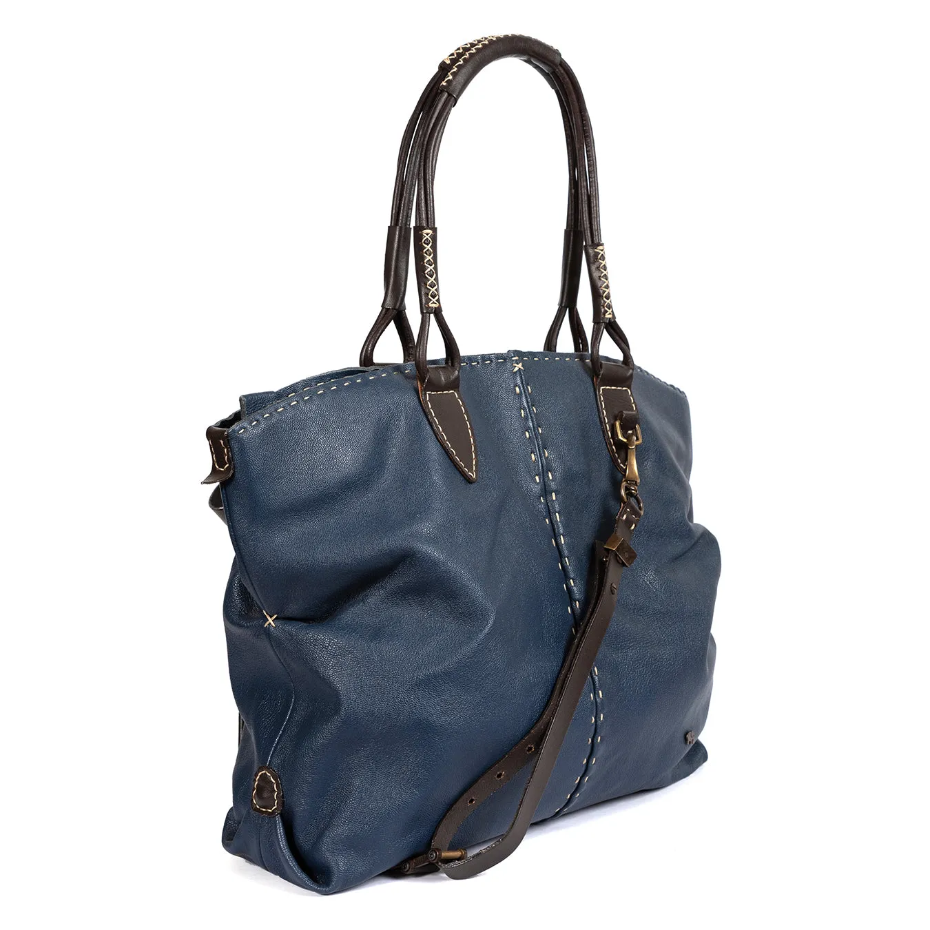 Refiloe : Ladies Leather Shopper & Crossbody Handbag in Denim Cayak
