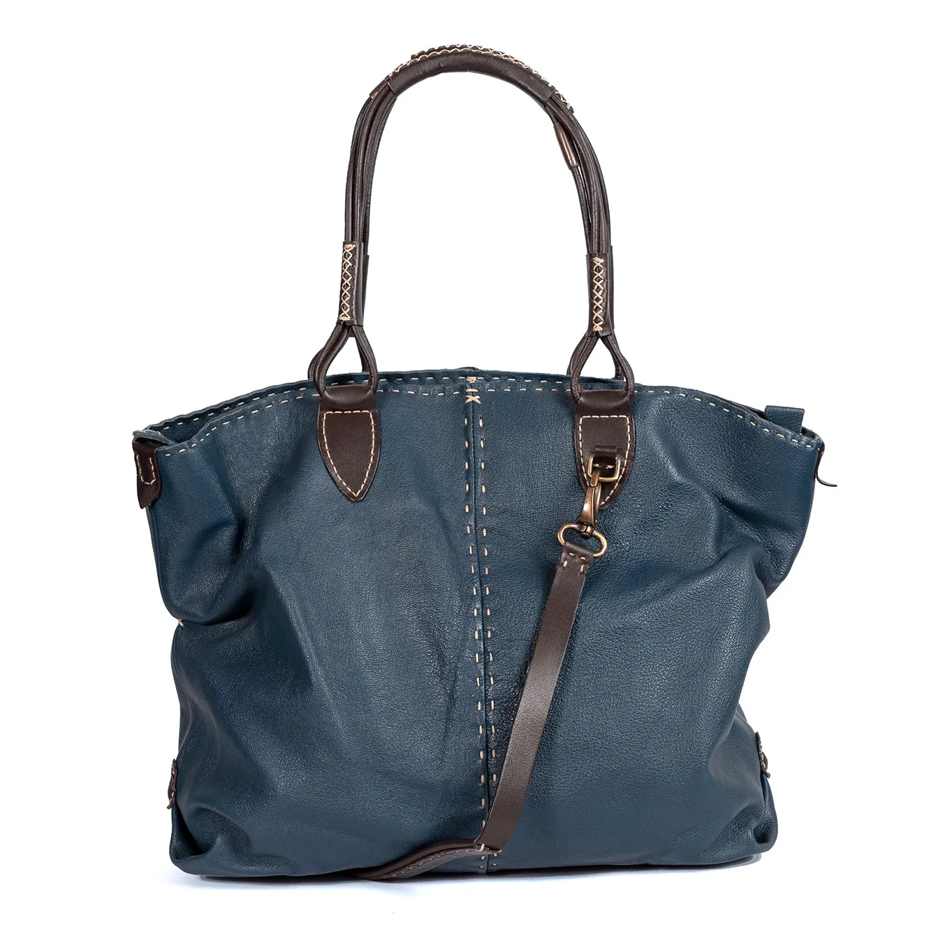 Refiloe : Ladies Leather Shopper & Crossbody Handbag in Denim Cayak