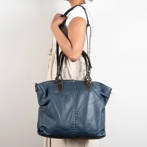 Refiloe : Ladies Leather Shopper & Crossbody Handbag in Denim Cayak