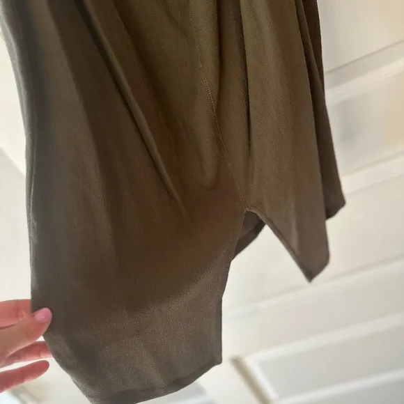 Reformation Square Neck Low back Crepe Midi Dress in Olive Green