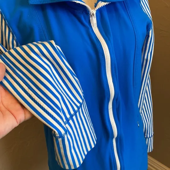 *Reworked* Lululemon Daily Yoga Jacket Beaming Blue/Classic Stripe Size 10