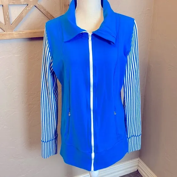 *Reworked* Lululemon Daily Yoga Jacket Beaming Blue/Classic Stripe Size 10