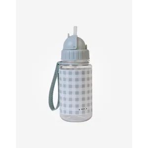 Saro Baby Bottle With Straw & Handle - Gray Check