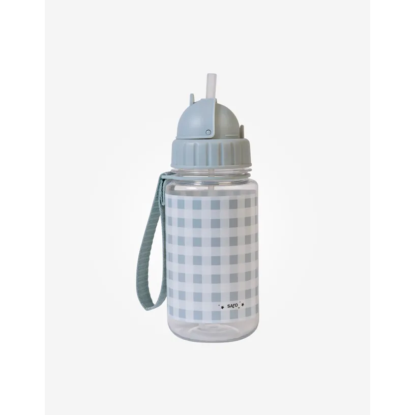 Saro Baby Bottle With Straw & Handle - Gray Check