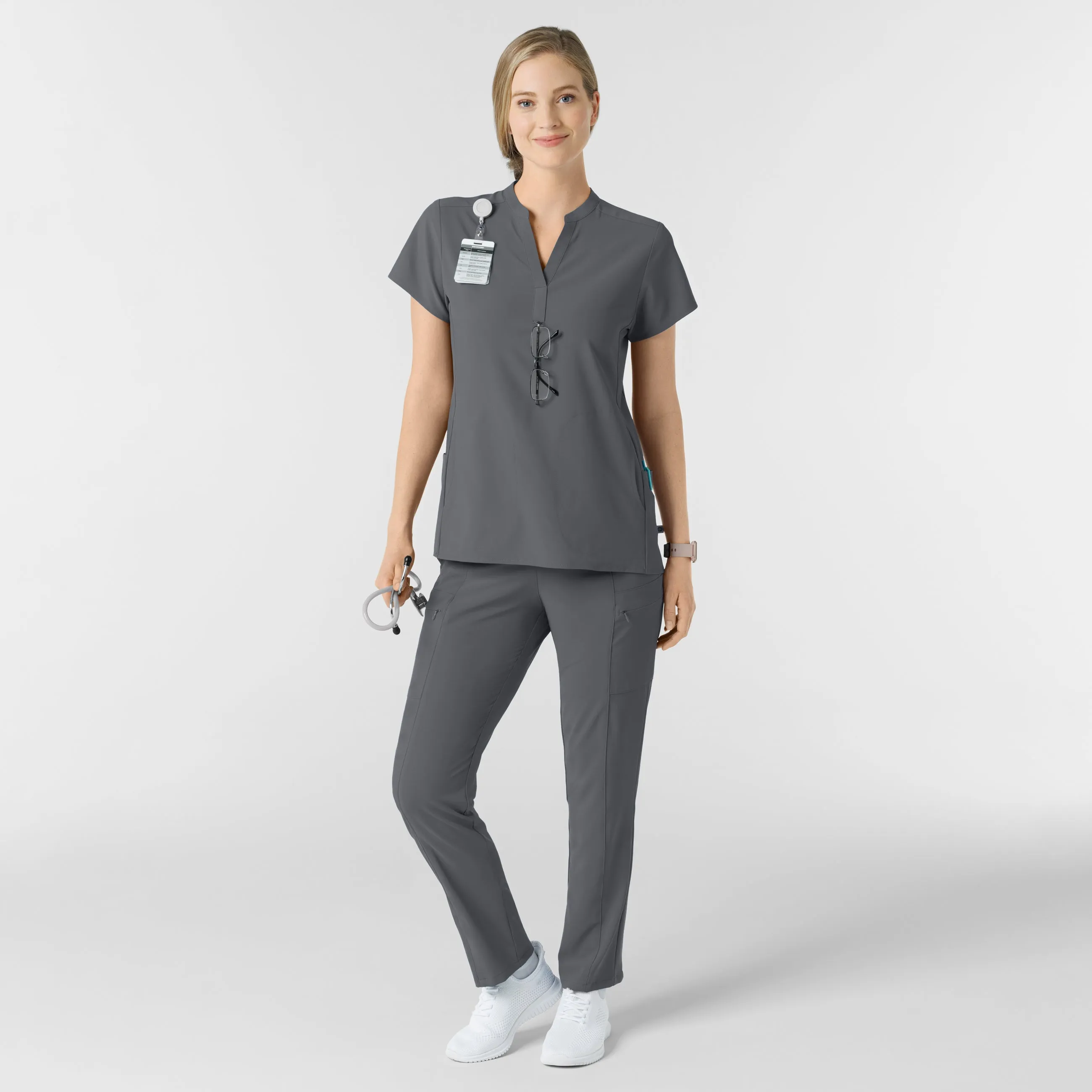 SCC RENEW Women's Mandarin Collar Scrub Top With Logo