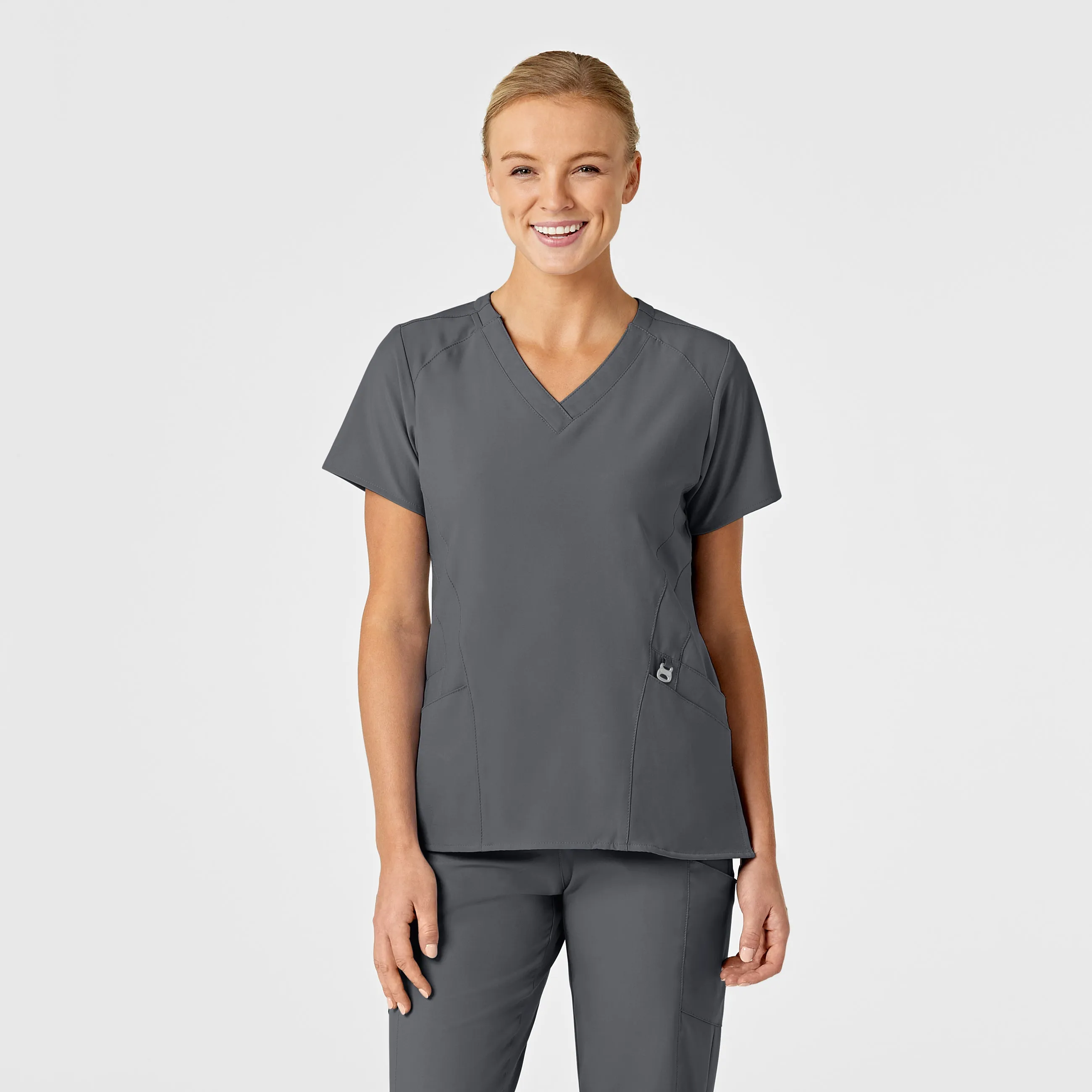 SCC W123 Women's Stylized V-Neck Scrub Top With Logo