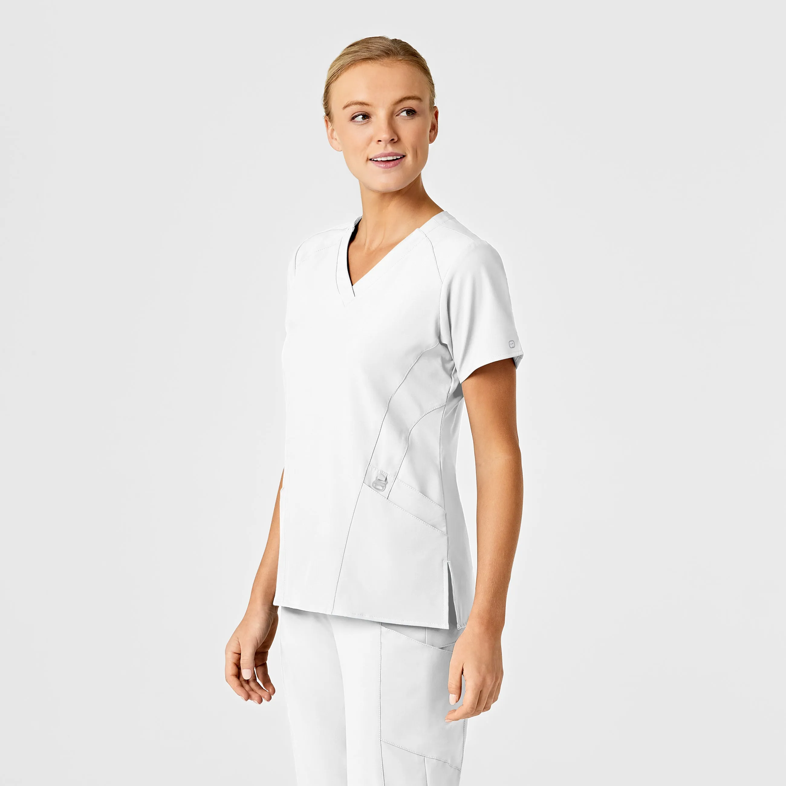 SCC W123 Women's Stylized V-Neck Scrub Top With Logo