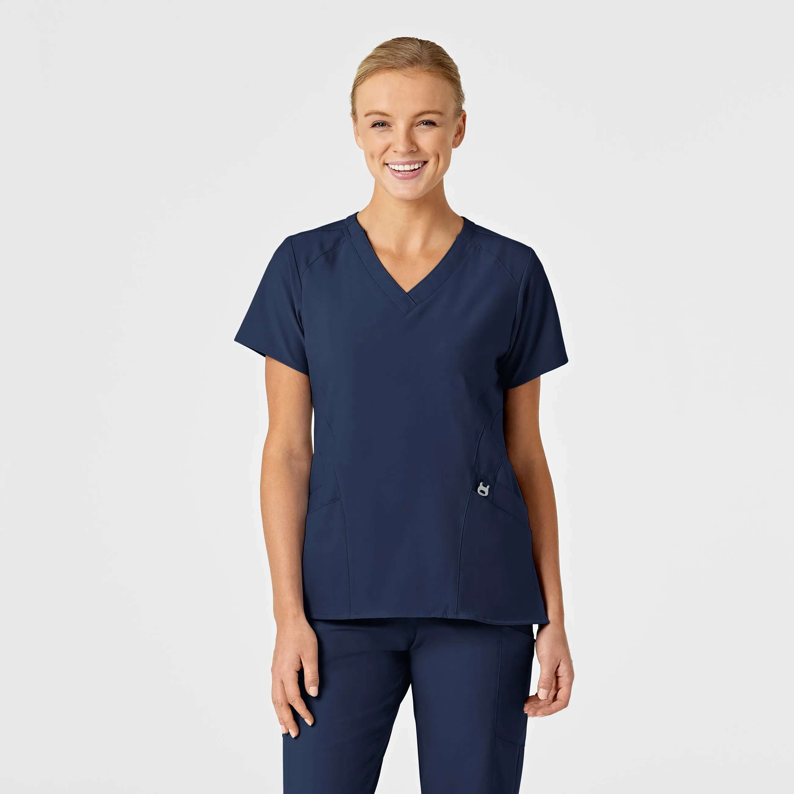 SCC W123 Women's Stylized V-Neck Scrub Top With Logo