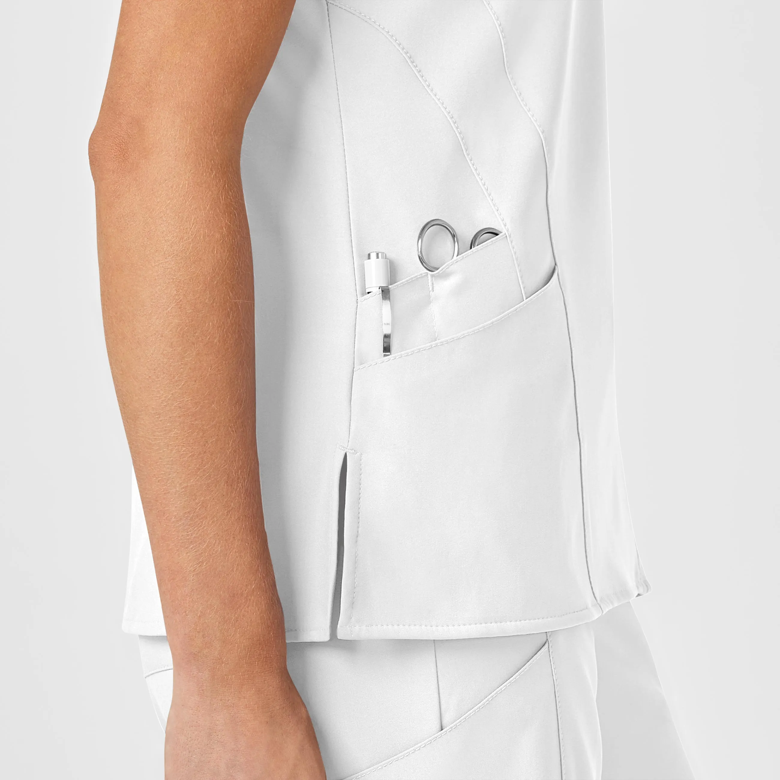 SCC W123 Women's Stylized V-Neck Scrub Top With Logo