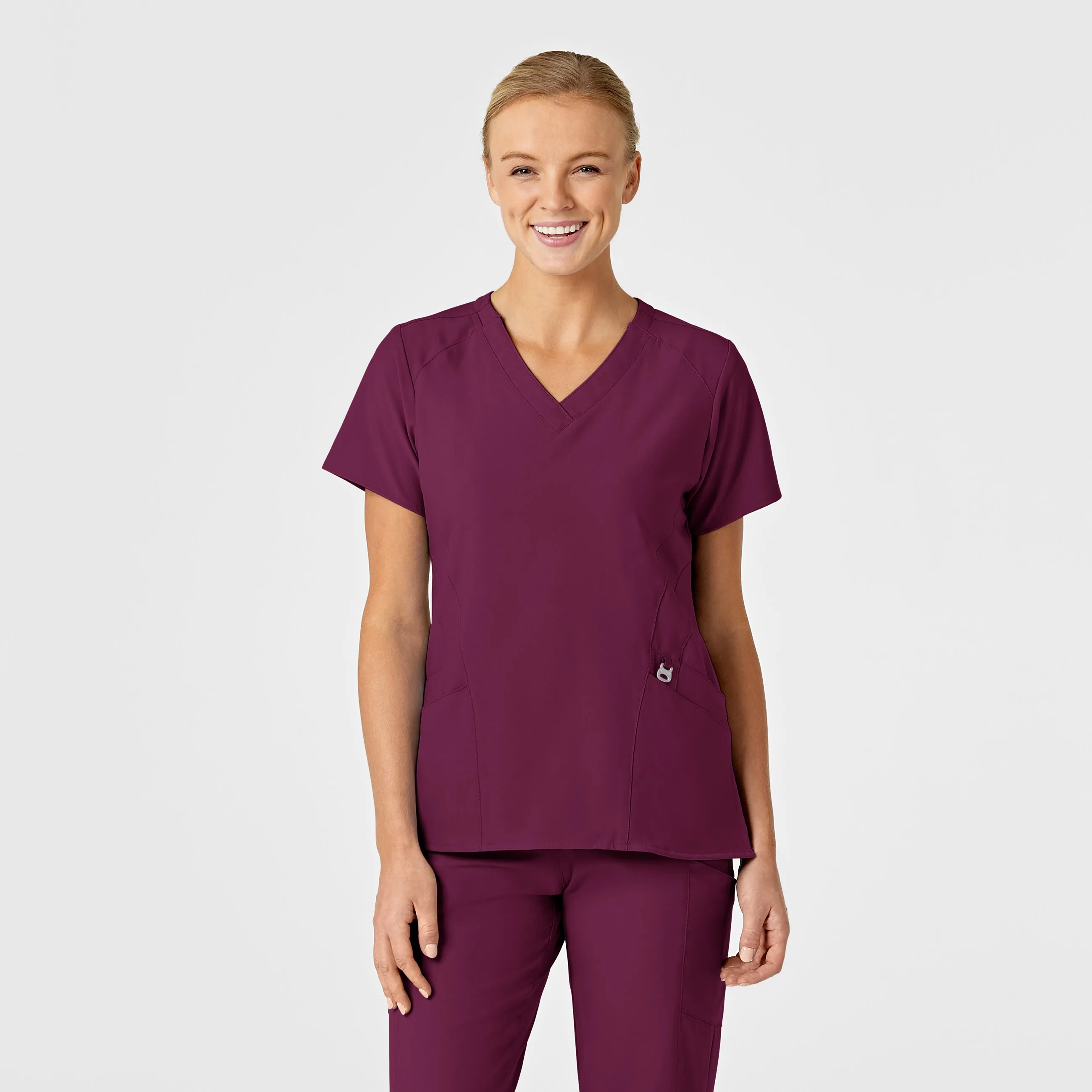 SCC W123 Women's Stylized V-Neck Scrub Top With Logo