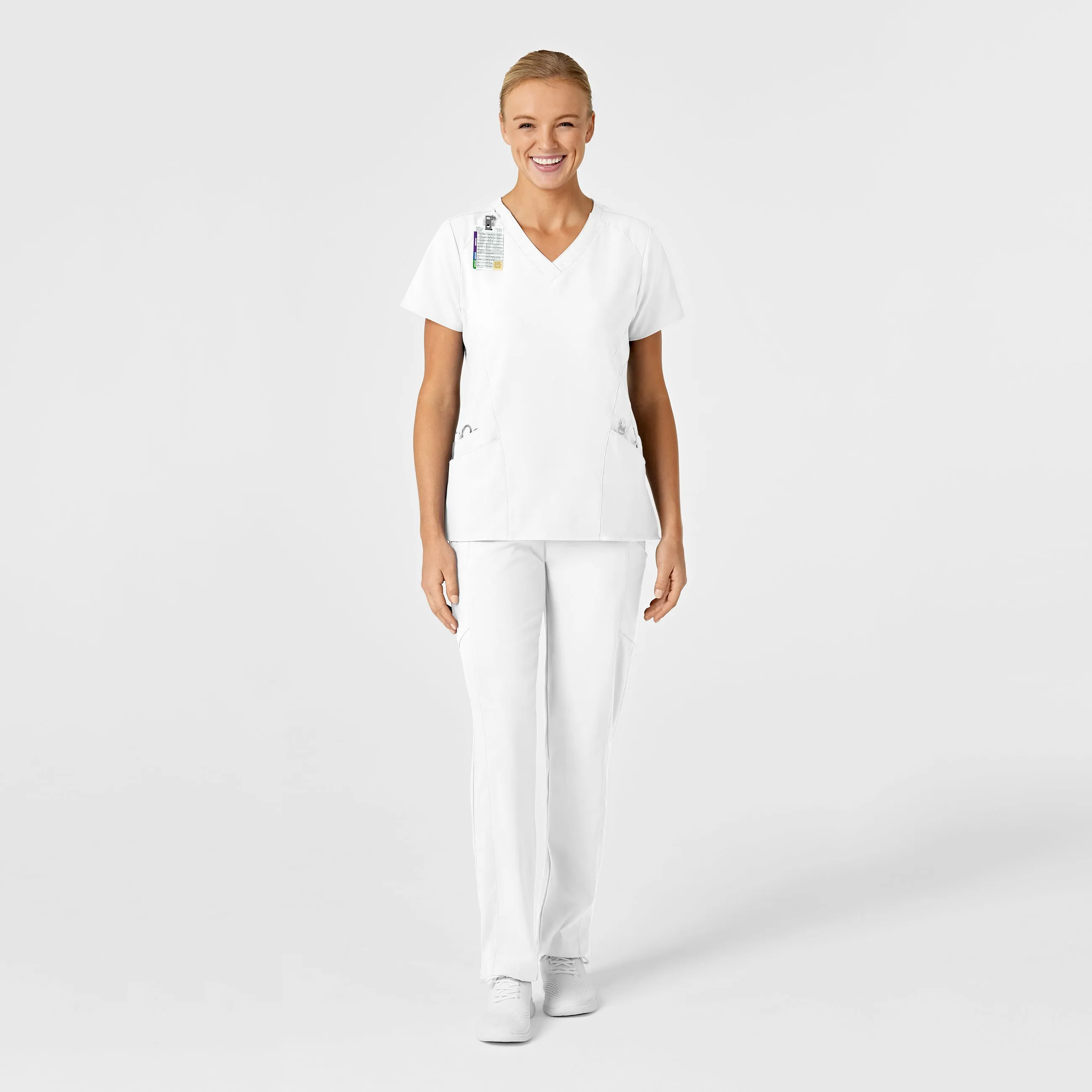 SCC W123 Women's Stylized V-Neck Scrub Top With Logo