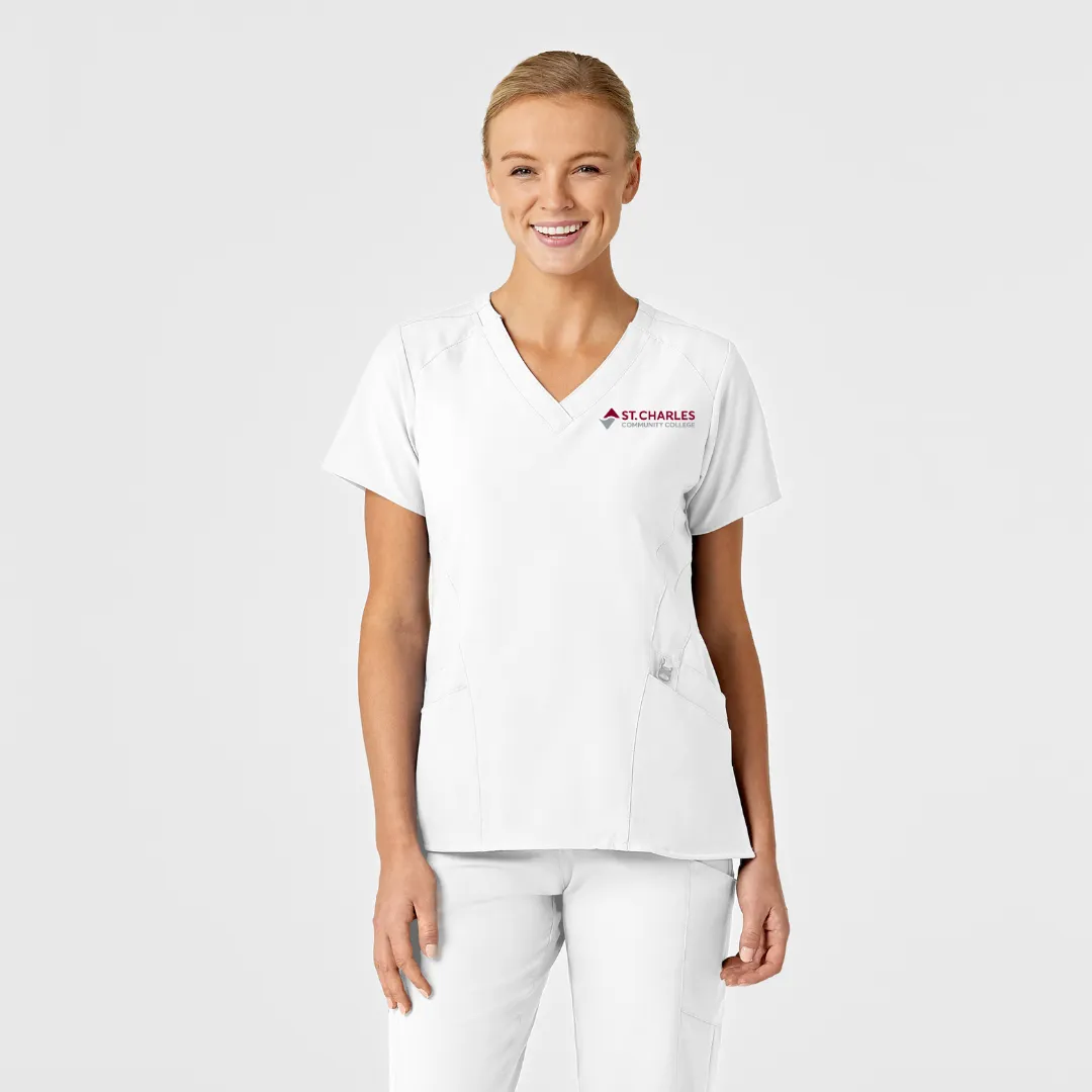 SCC W123 Women's Stylized V-Neck Scrub Top With Logo