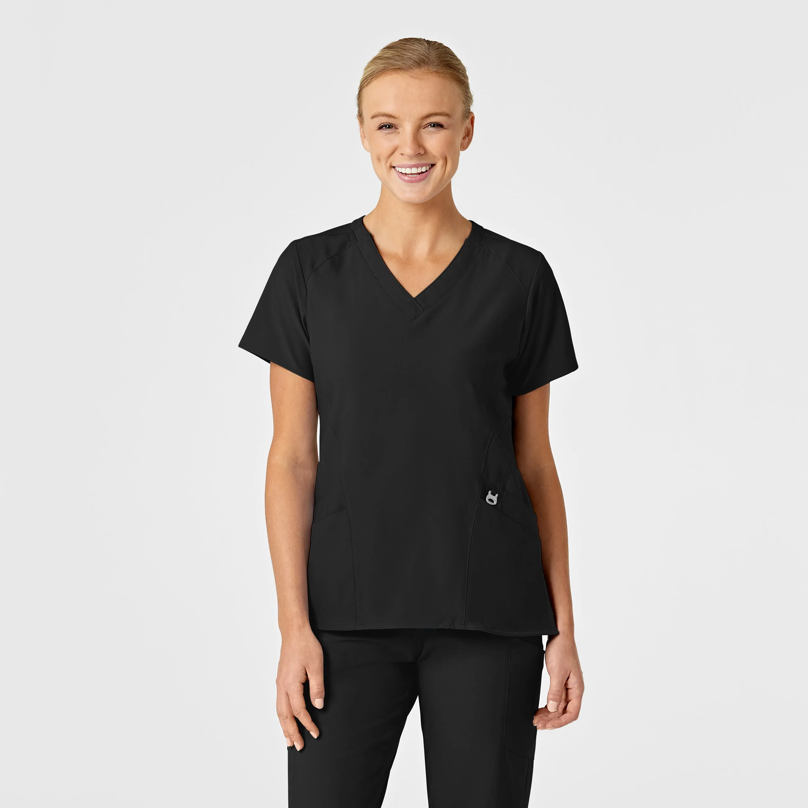 SCC W123 Women's Stylized V-Neck Scrub Top With Logo