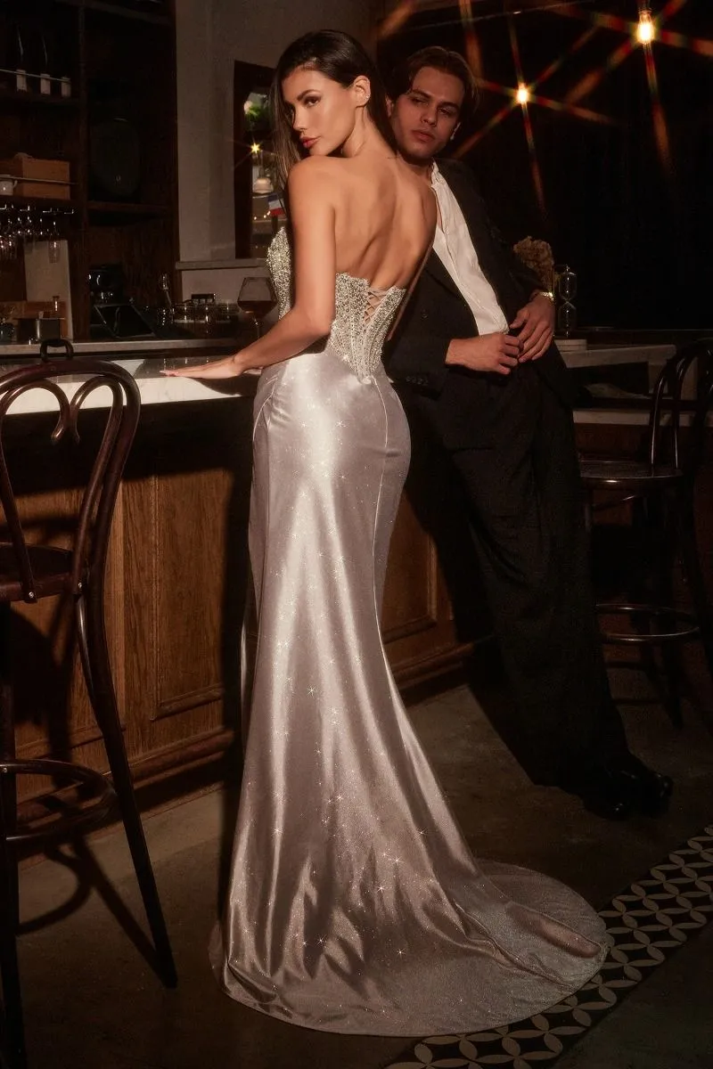 Scoop Neck Strapless Fitted Satin Gown (CC467)