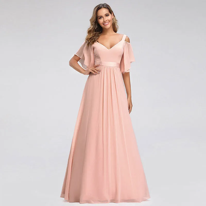 sd-hk Women's Plus Size V-Neck Off Shoulder Evening Party Maxi Dress