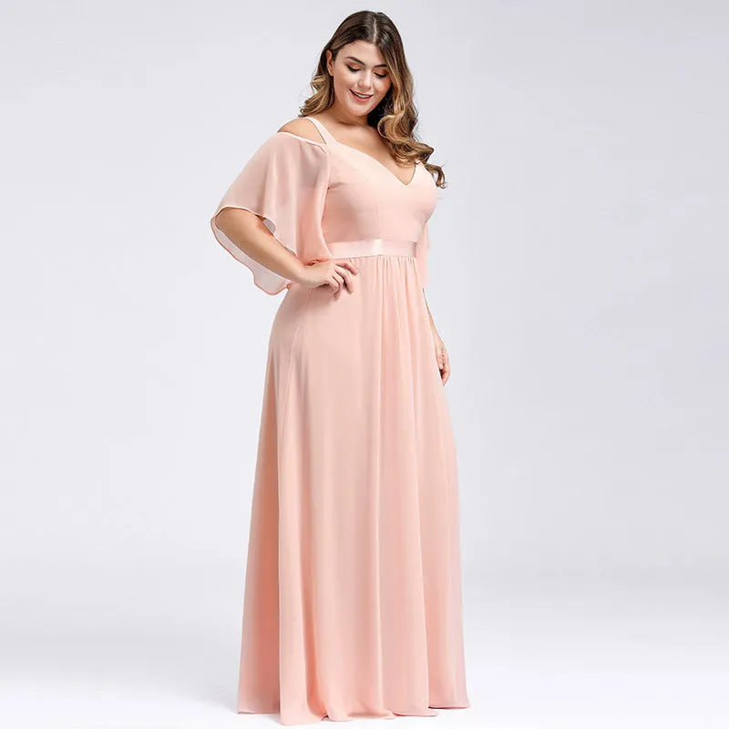 sd-hk Women's Plus Size V-Neck Off Shoulder Evening Party Maxi Dress