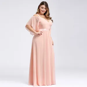 sd-hk Women's Plus Size V-Neck Off Shoulder Evening Party Maxi Dress
