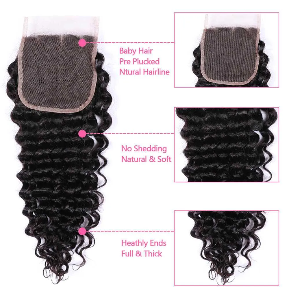 Sdamey Brazilian Deep Wave Human Hair 6X6 Lace Closure