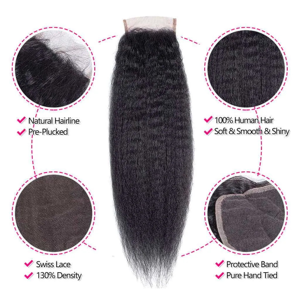 Sdamey Brazilian Kinky Straight Human Hair 6X6 Lace Closure