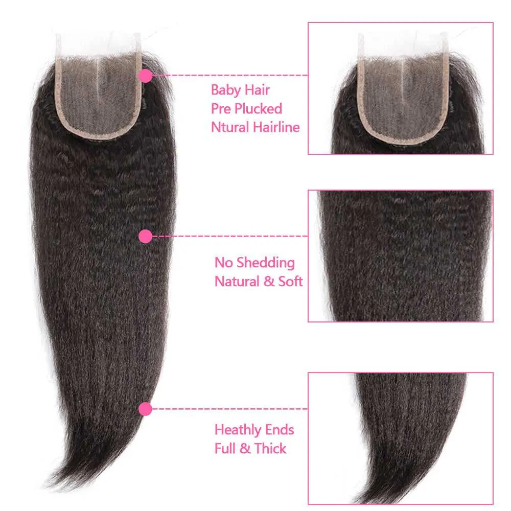 Sdamey Brazilian Kinky Straight Human Hair 6X6 Lace Closure