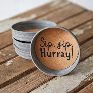 Set of 4 Mason Jar Lid Coasters - Sip, Sip, Hurray