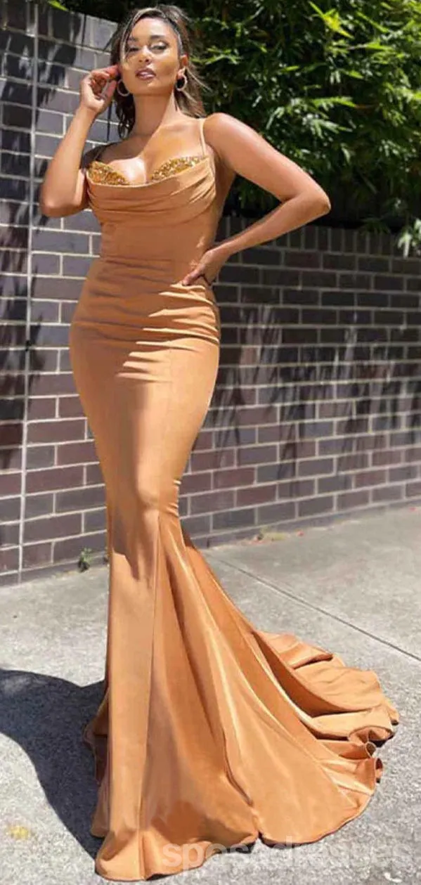 Sexy Mermaid Yellow Spaghetti Straps Maxi Long Prom Dresses,Evening Dresses,13113