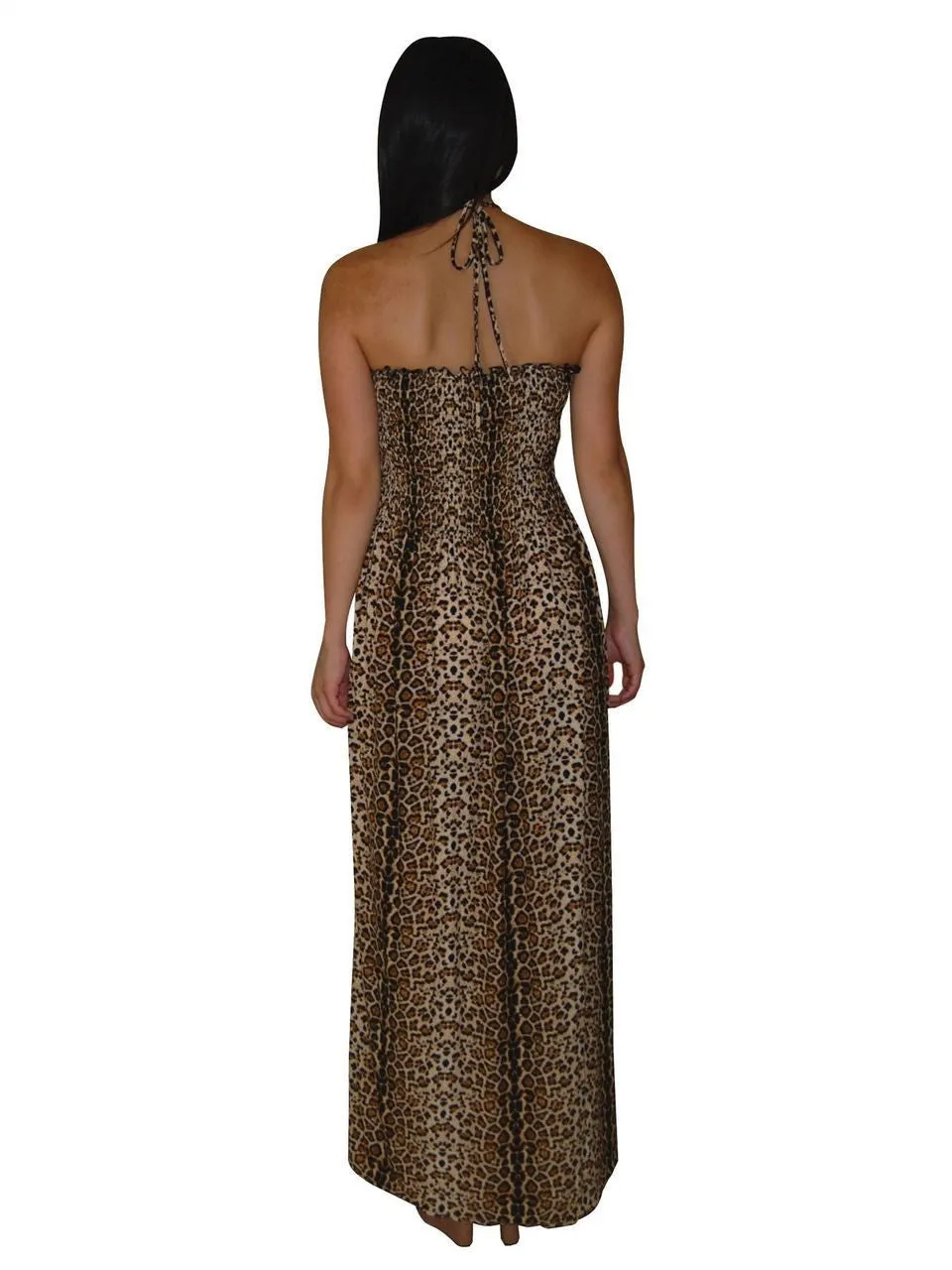 Silky Strapless Dress Cheetah Leopard Brown Tan Black Gold