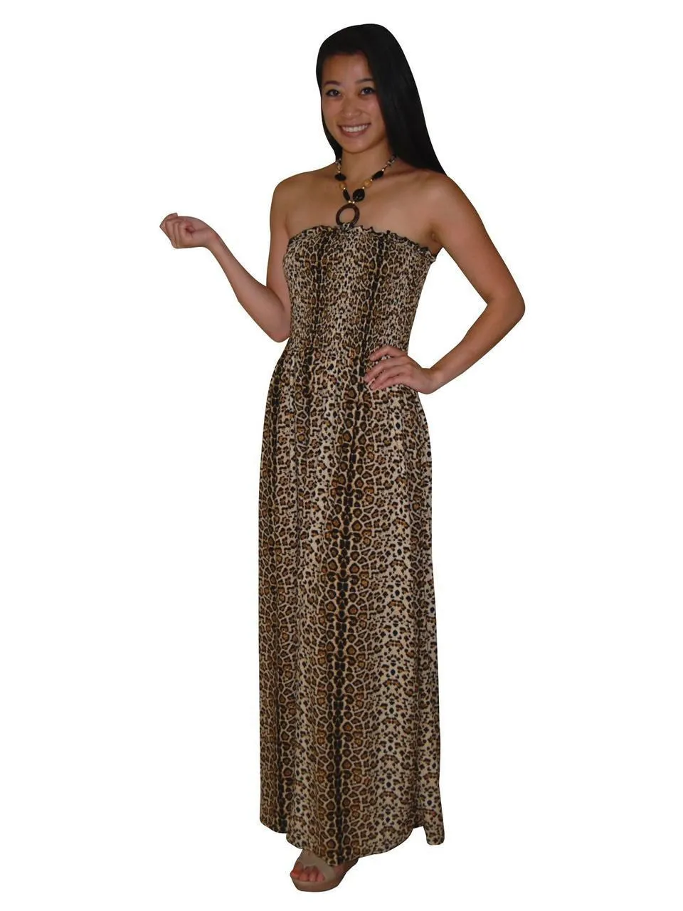 Silky Strapless Dress Cheetah Leopard Brown Tan Black Gold