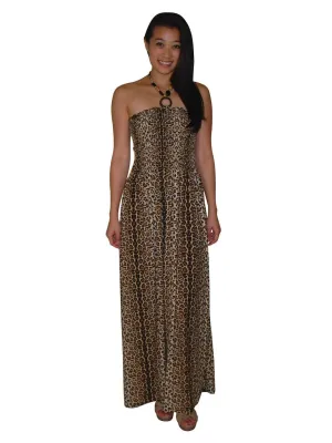 Silky Strapless Dress Cheetah Leopard Brown Tan Black Gold