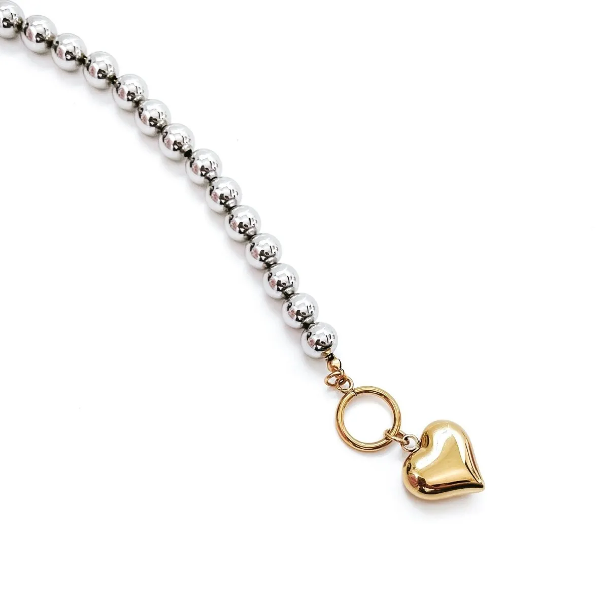 Silver Beaded Gold Heart Bracelet