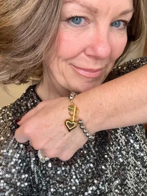 Silver Beaded Gold Heart Bracelet