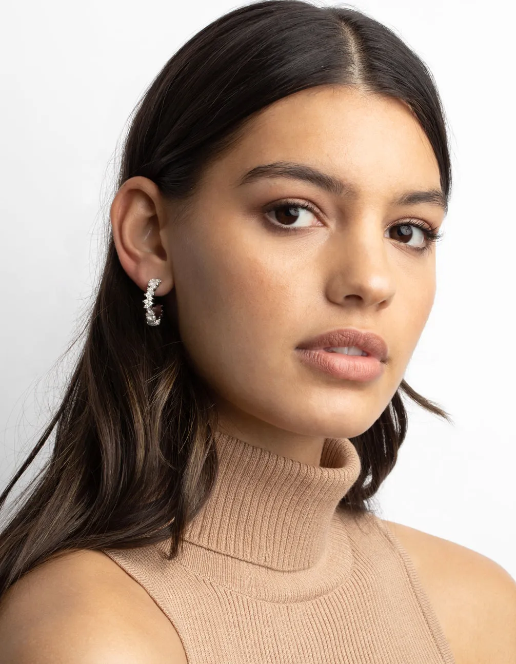 Silver Cubic Zirconia Baguette Hoop Earrings