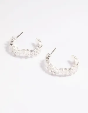 Silver Cubic Zirconia Baguette Hoop Earrings