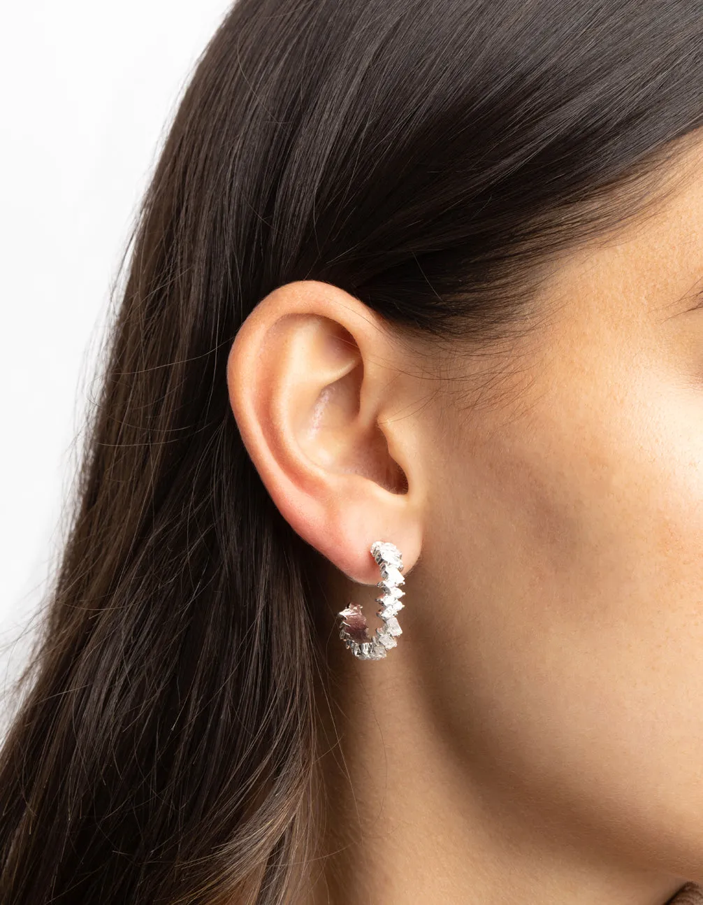 Silver Cubic Zirconia Baguette Hoop Earrings