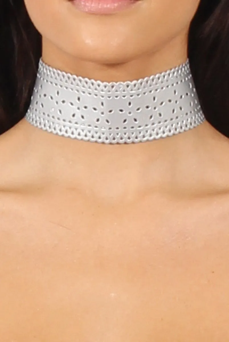 Silver Wide Lasercut Choker - Tabia