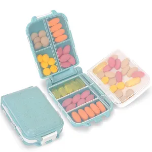 Skycase Pill Organizer, [2 Pack] Pill Cases, [Folding Design] Weekly Pill Case Organizer 7 Day, 8 Compartments Portable Travel Pill Box for Pocket Purse Medicine Vitamin Holder Container,Blue