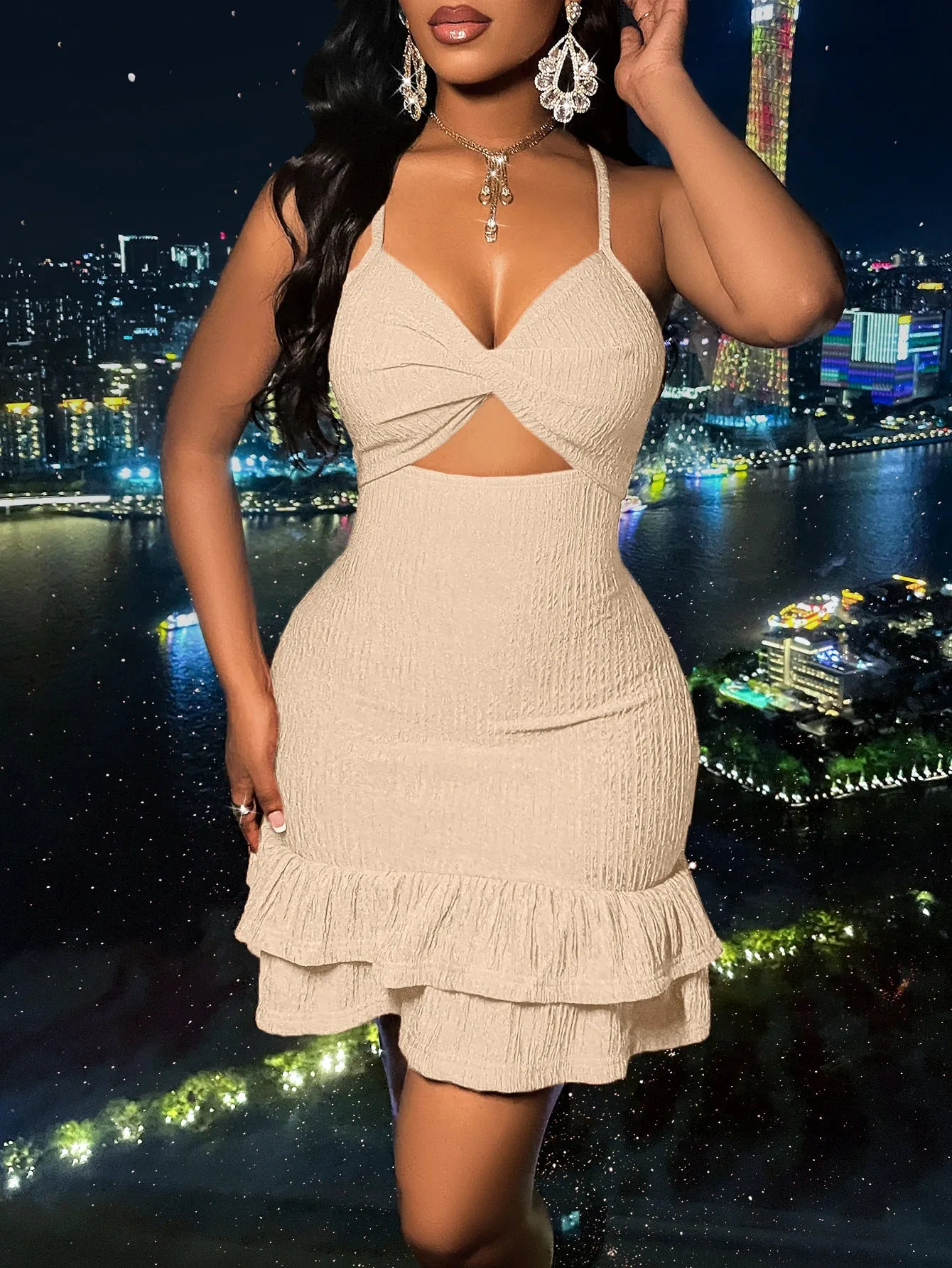 Sleek and Sexy V-Neck Strap Bodycon Dress