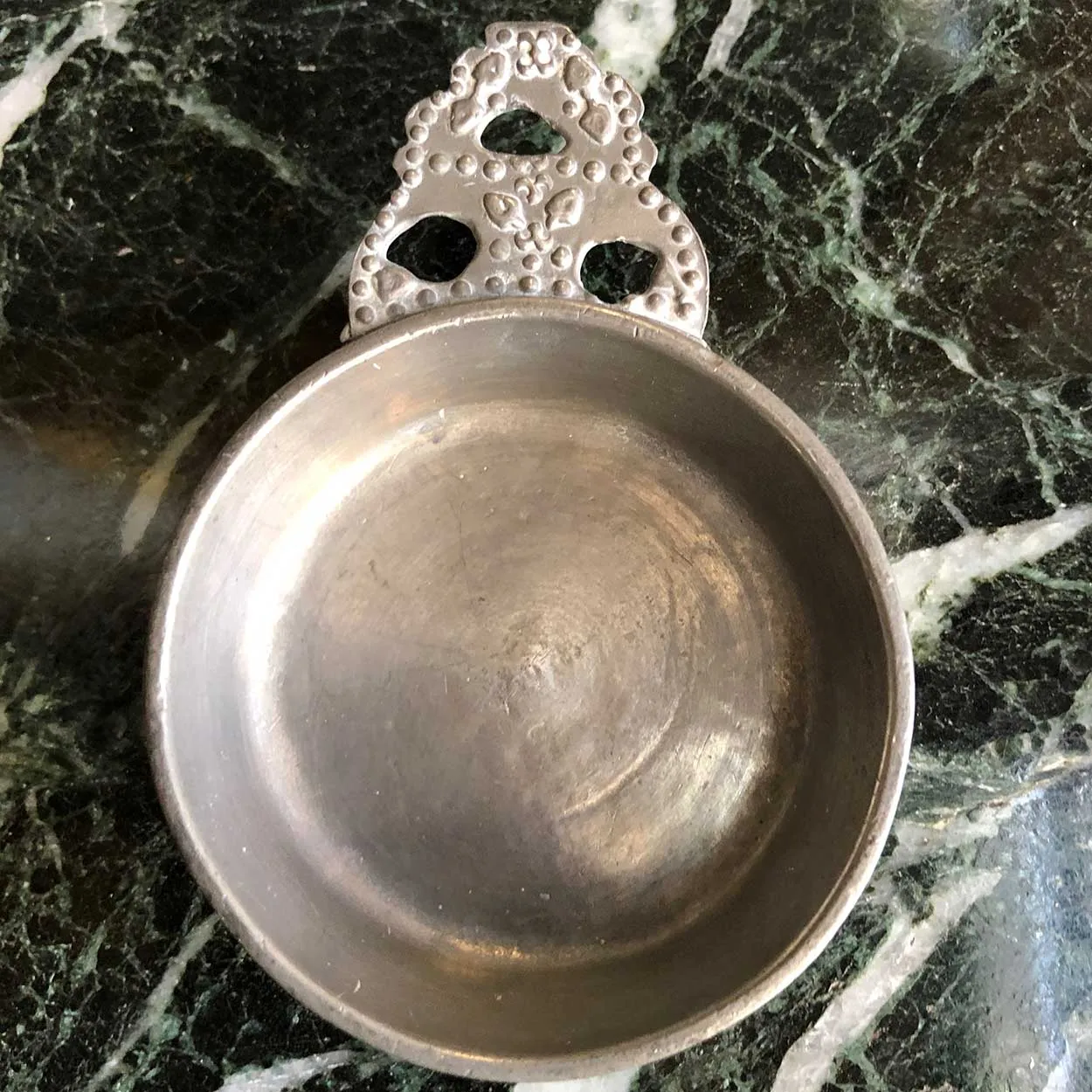Small American Isaac C. Lewis Beaded Pewter Toy or Wine Taster Porringer