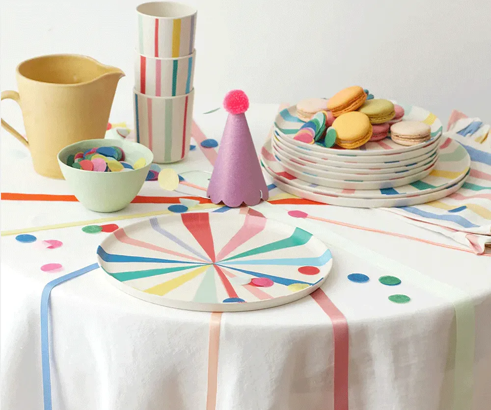 Small Bright Stripe Reusable Bamboo Plates (SET OF 6)