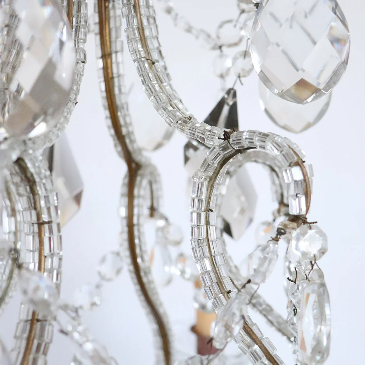 Small French Louis XV Revival Wrought Iron, Beaded and Crystal Six-Light Chandelier