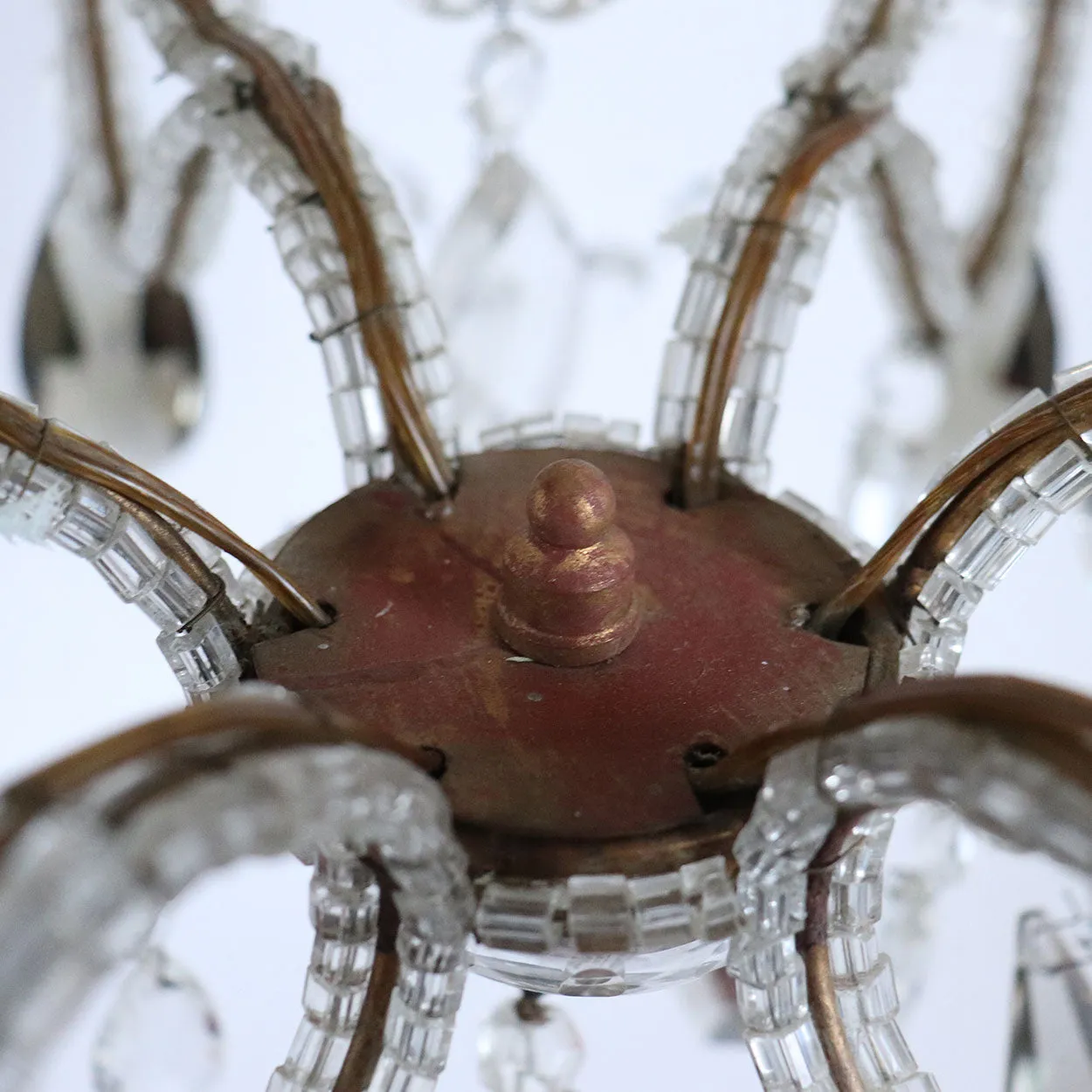 Small French Louis XV Revival Wrought Iron, Beaded and Crystal Six-Light Chandelier