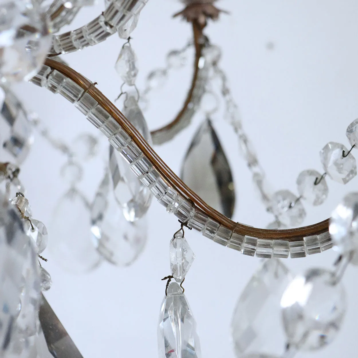 Small French Louis XV Revival Wrought Iron, Beaded and Crystal Six-Light Chandelier