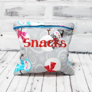 Snowman on Gray Personalized Reusable Food Bag