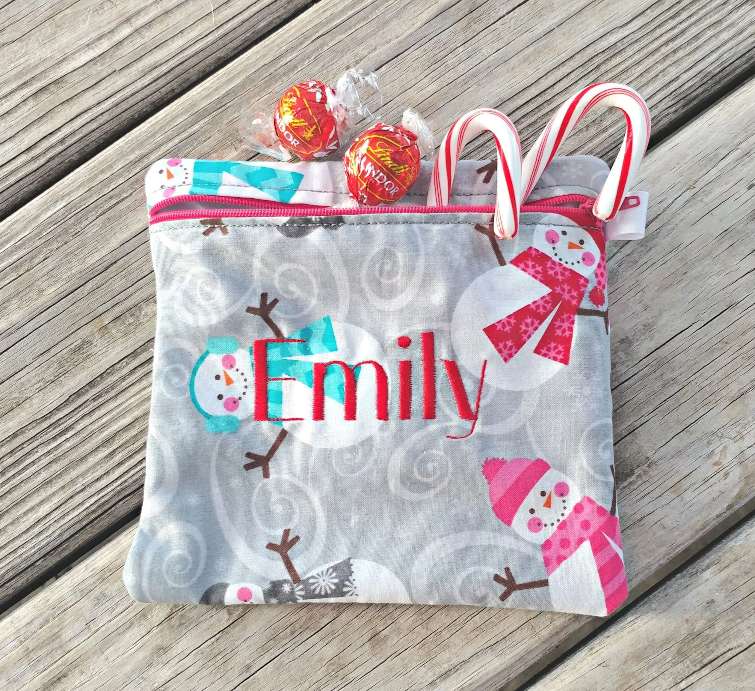Snowman on Gray Personalized Reusable Food Bag