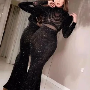 sparkly black evening dresses long sleeve mermaid modest high neck sexy formal evening gown