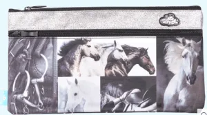 Spencil Twin Zip Pencil Case-Black & White Horses